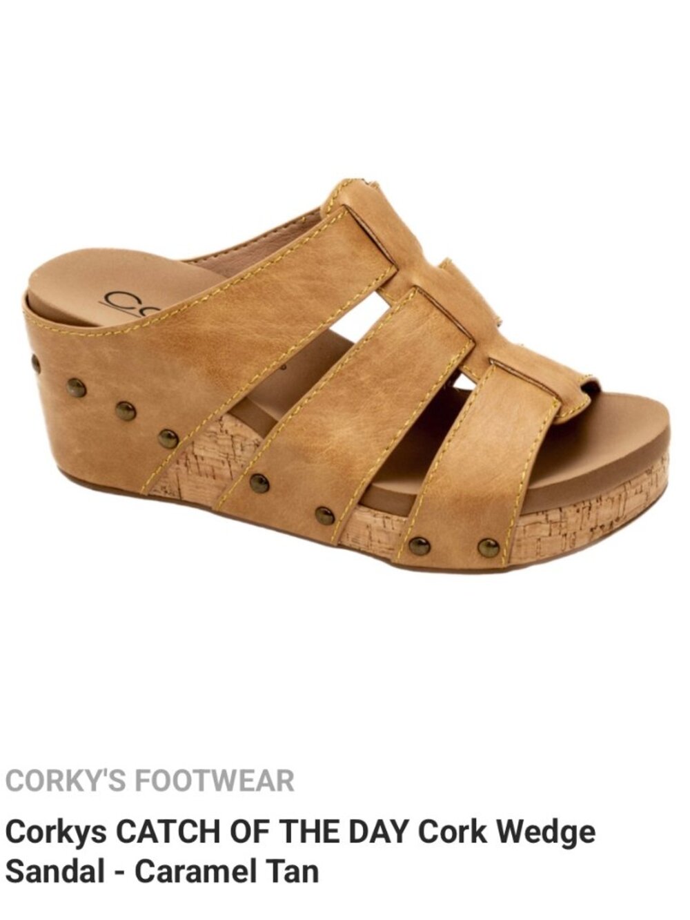 NEW! Corky's "Catch Of The Day" Cork Wedge Sandal Comfort Platform Camel/Tan 6